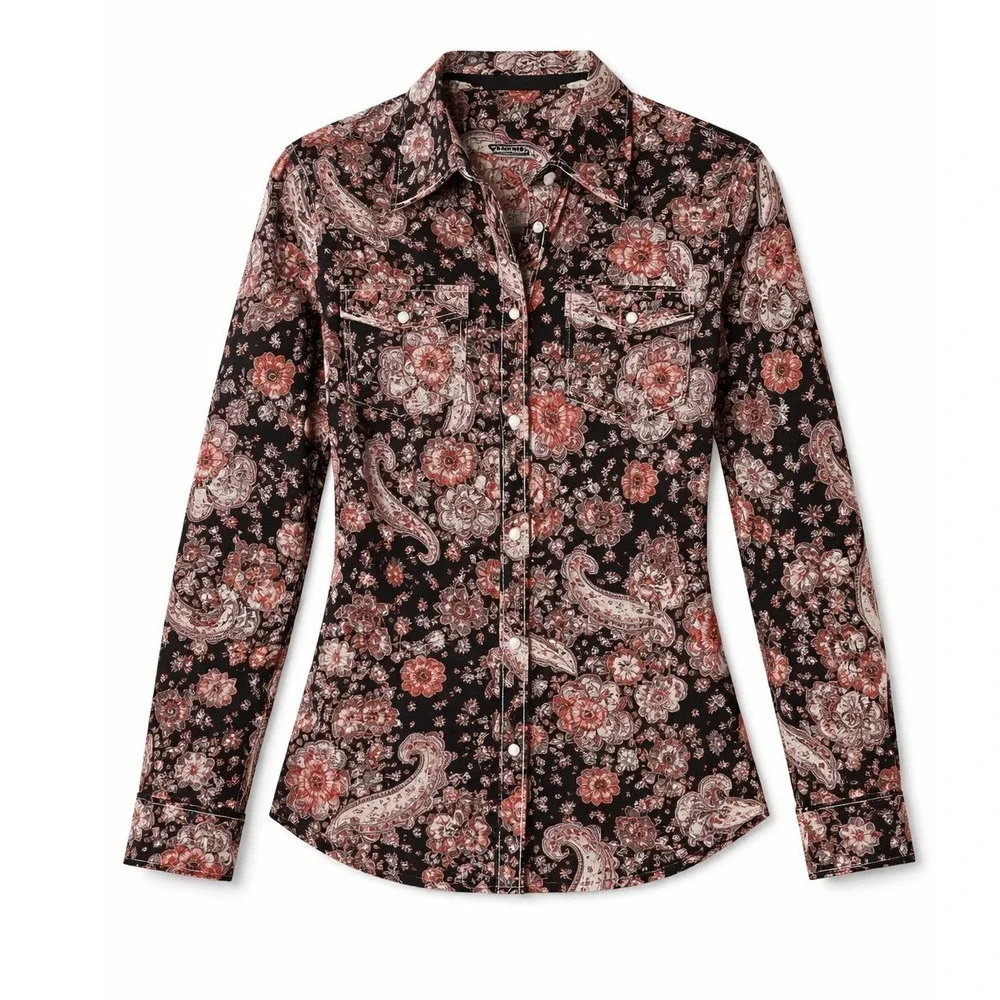 Ariat Womens Paisley Floral Snap Front Shirt Cotton Western Casual Large - Picture 2 of 9